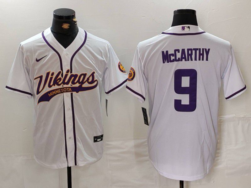 Men Minnesota Vikings 9 Mccarthy White Joint Name 2024 Nike Limited NFL Jersey style 1